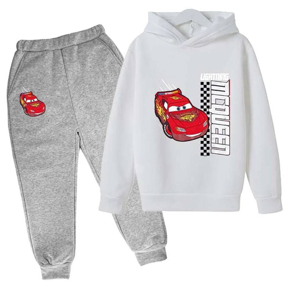 New Cars Sweatshirt Boy Sweatshirt Girls Lightning McQueen Sweatshirt Hoodies Pants 2Pcs Kids Tracksuits Children Clothing