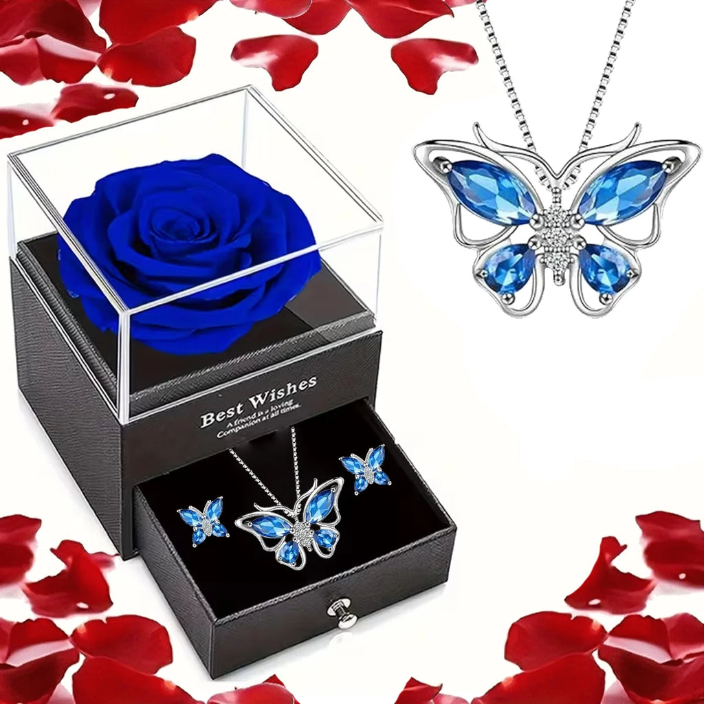 Eternal Rose Gift Set with Necklace And Earrings for Women, for Birthdays, Anniversaries,Valentine'S Day, And Mother'S Day.