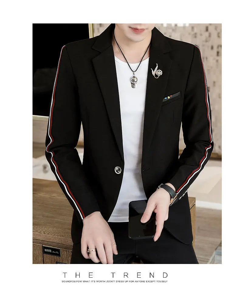 Suit  (Blazer+Pants) Men's Fashionable Checked Travel Gentleman Wedding Fitted Business Trend Casual Korean-style Formal Wear