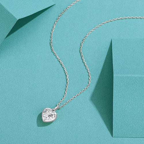 925 Sterling Silver Heart Cut Moissanite Pendant Necklaces for Valentine's Day Jewelry Gift