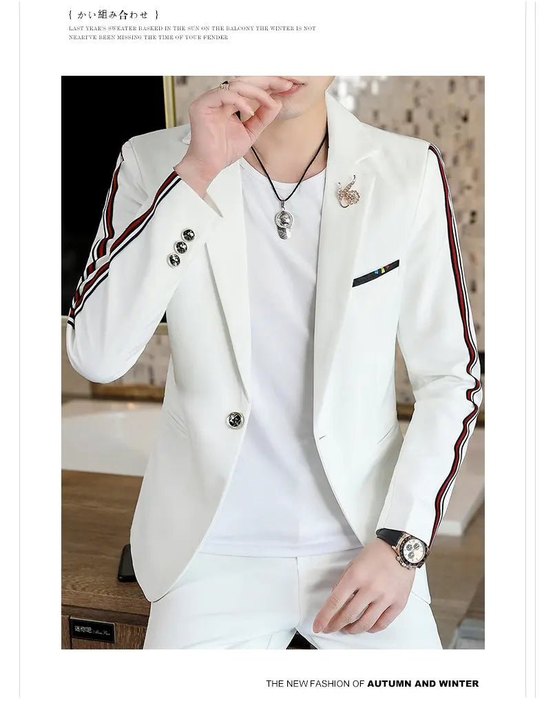 Suit  (Blazer+Pants) Men's Fashionable Checked Travel Gentleman Wedding Fitted Business Trend Casual Korean-style Formal Wear