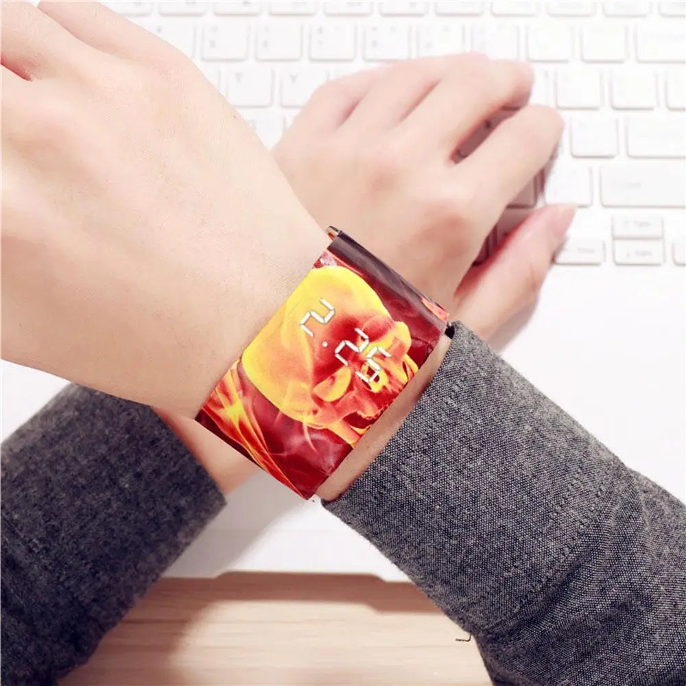 Square Pattern Paper Electronic Watch Durable LED Digital Watch Digital Display Waterproof Paper Women's Valentine's Day Gift