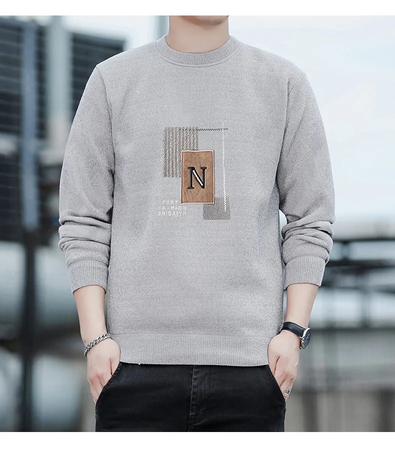 Mens Fashion Sweater Thick Fleeced Top Clothes Casual Pullovers  Jumpers Autumn Winter Men's Clothes