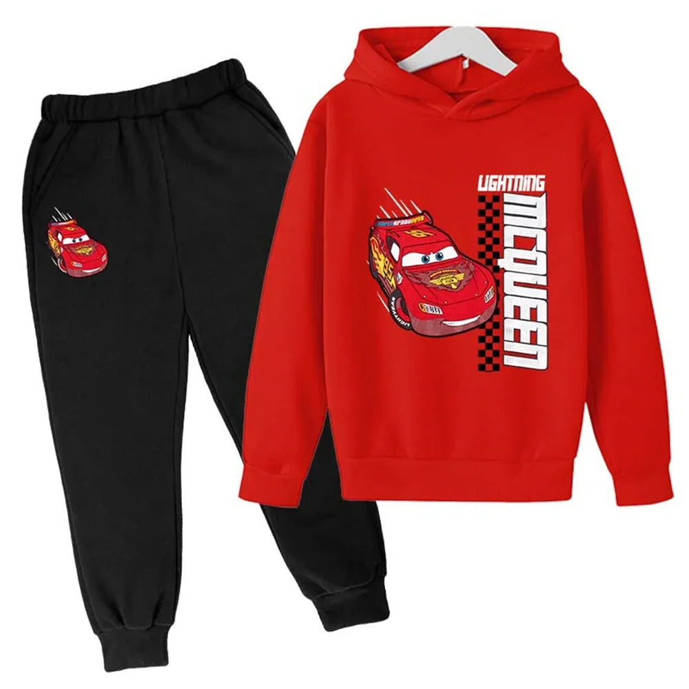 New Cars Sweatshirt Boy Sweatshirt Girls Lightning McQueen Sweatshirt Hoodies Pants 2Pcs Kids Tracksuits Children Clothing