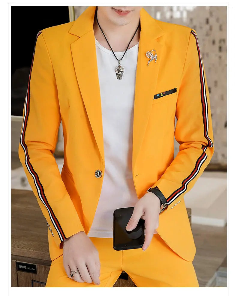 Suit  (Blazer+Pants) Men's Fashionable Checked Travel Gentleman Wedding Fitted Business Trend Casual Korean-style Formal Wear
