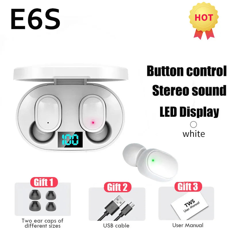 E6S TWS Earphones Wireless Bluetooth V5.1 Headset Noise Cancelling Headsets with Mic Sports Headphones For iPhone Xiaomi Redmi