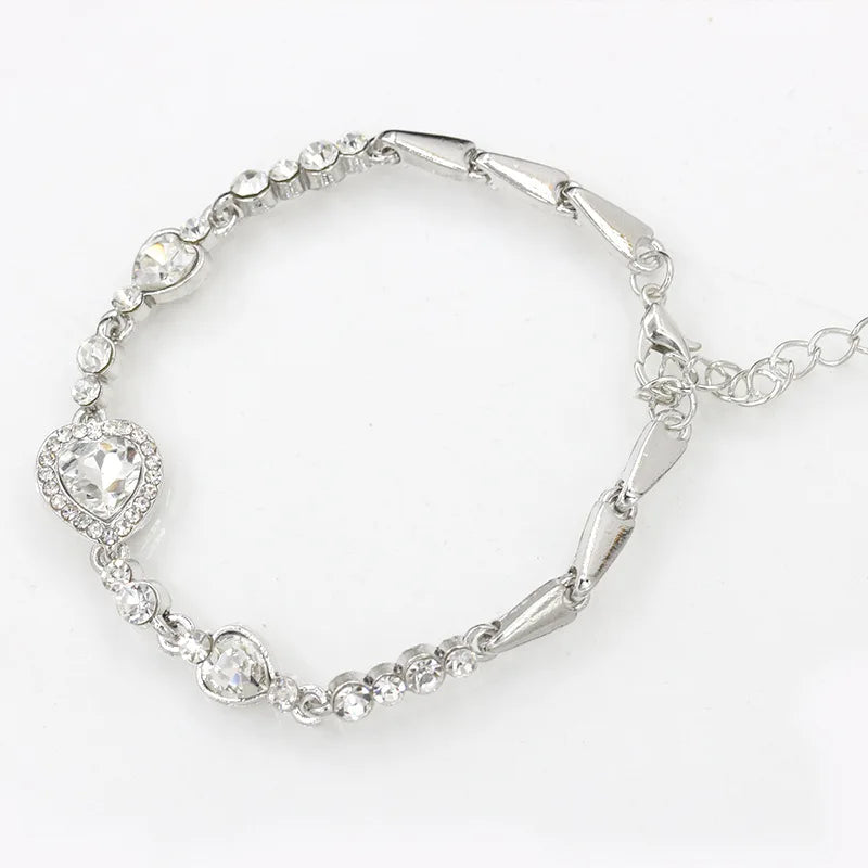 Fashion Heart of Ocean Pendant Bracelets New Shiny Blue Crystal Love  Bracelet for Women Valentine's Day Jewelry Wholesale
