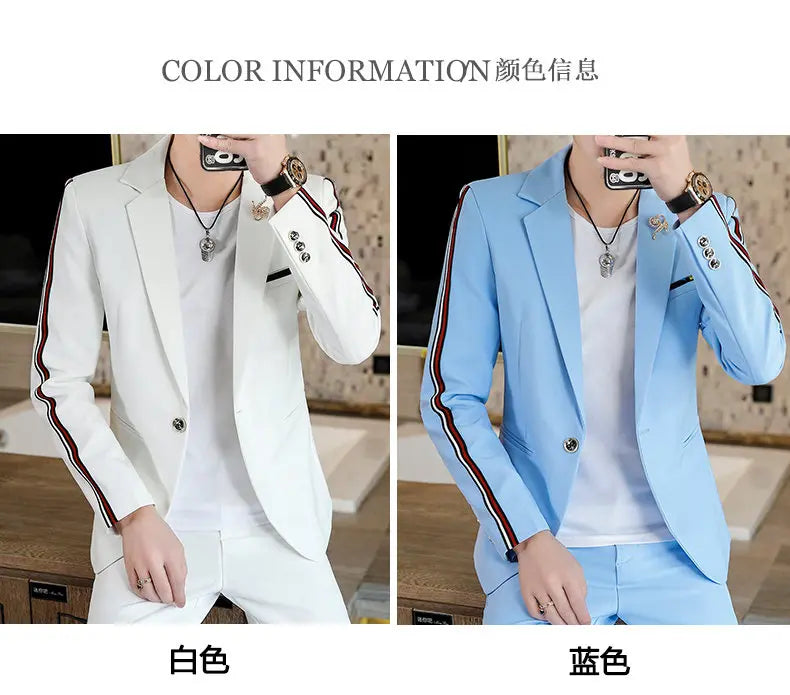 Suit  (Blazer+Pants) Men's Fashionable Checked Travel Gentleman Wedding Fitted Business Trend Casual Korean-style Formal Wear