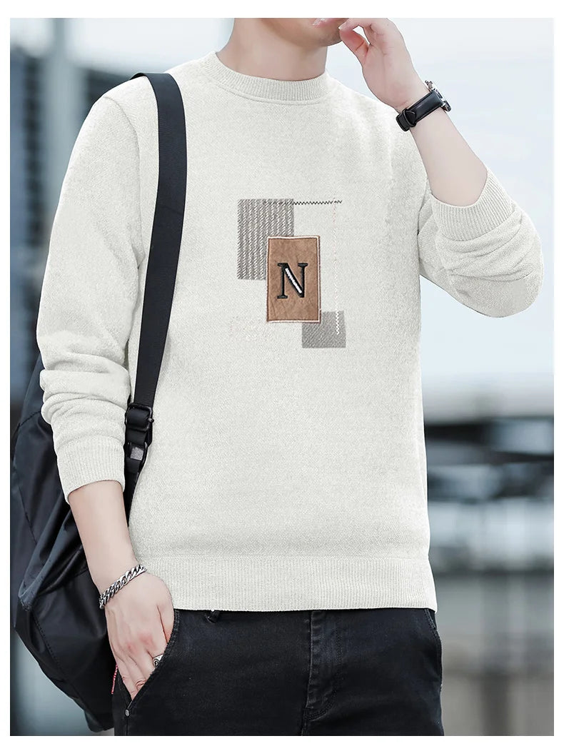 Mens Fashion Sweater Thick Fleeced Top Clothes Casual Pullovers  Jumpers Autumn Winter Men's Clothes