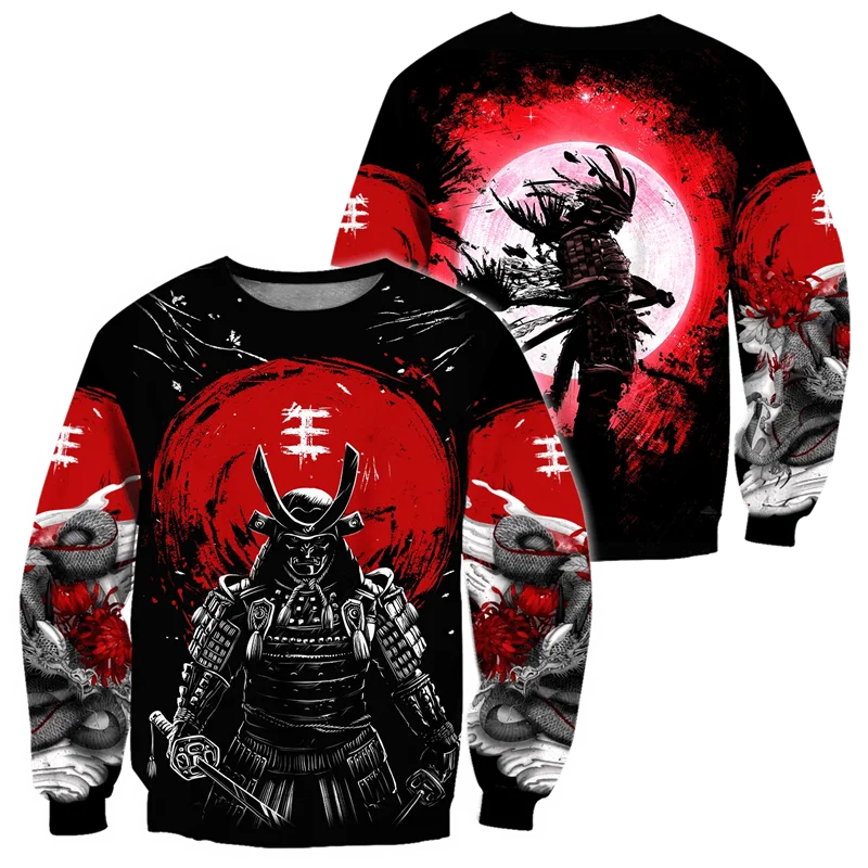 Japanese Mythology Mask Printed Sweatshirt Men's Clothes Harajuku Street Pullover Top 3D Printed Mysterious Culture Sweatshirts