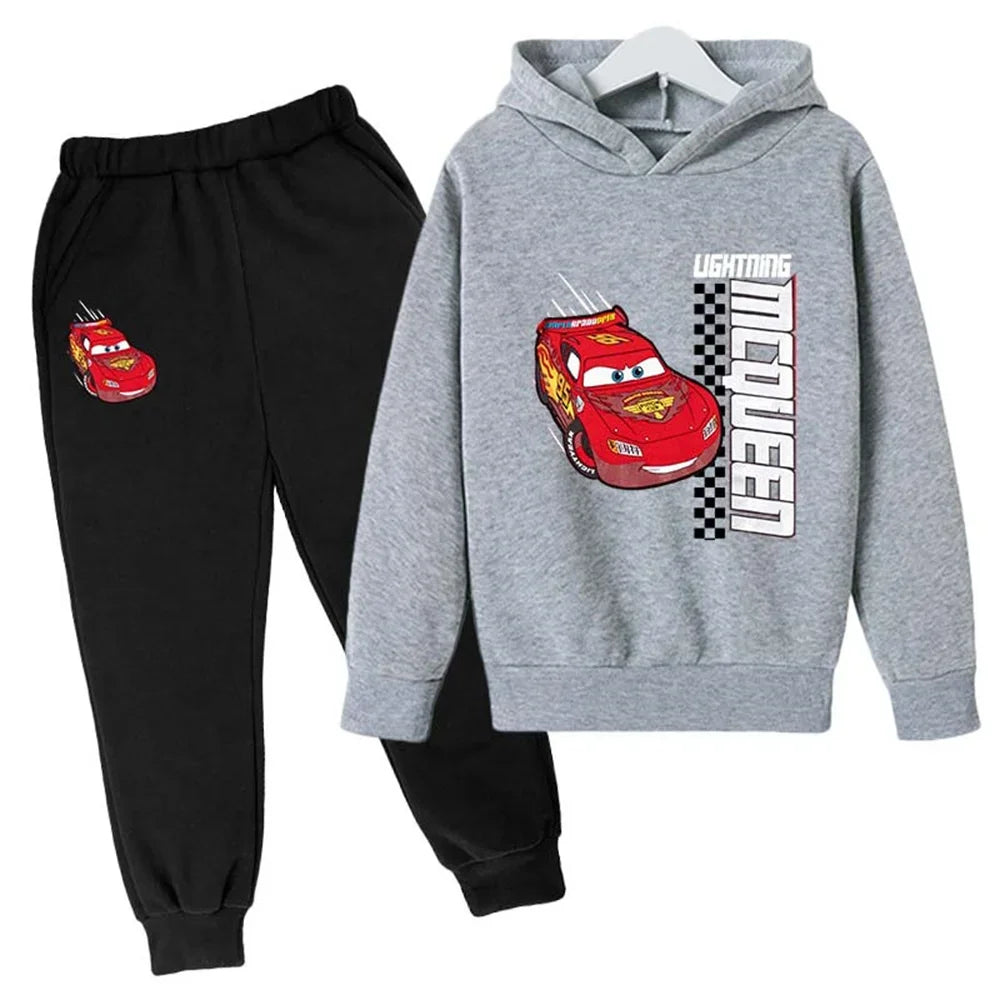 New Cars Sweatshirt Boy Sweatshirt Girls Lightning McQueen Sweatshirt Hoodies Pants 2Pcs Kids Tracksuits Children Clothing