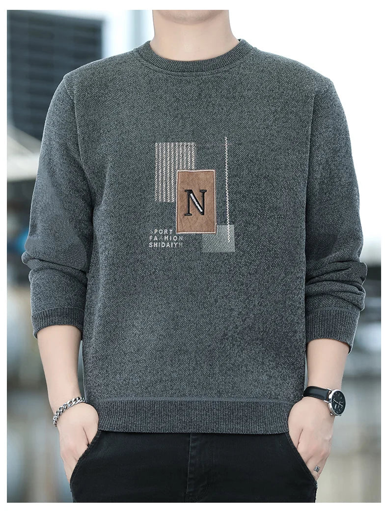 Mens Fashion Sweater Thick Fleeced Top Clothes Casual Pullovers  Jumpers Autumn Winter Men's Clothes