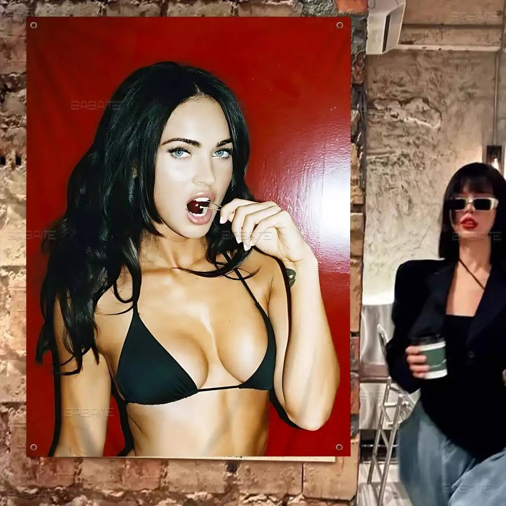 Megan Fox Actor Cartoon Flag Art Science Fiction Room Home Decor Wall Hanging Home Decor Banner