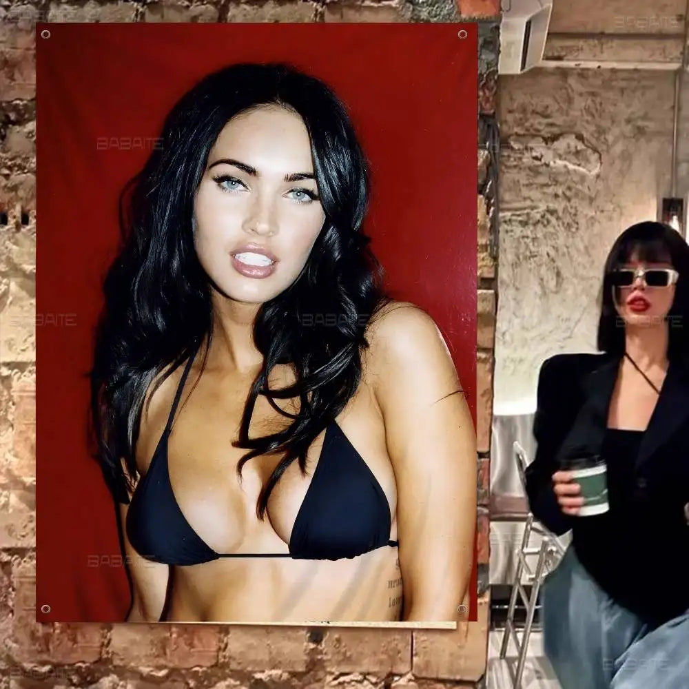 Megan Fox Actor Cartoon Flag Art Science Fiction Room Home Decor Wall Hanging Home Decor Banner