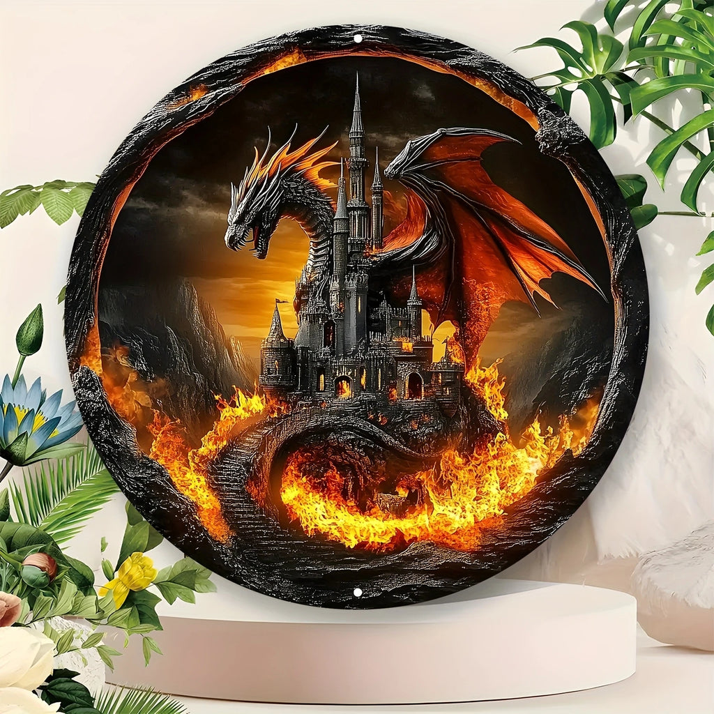 2D Round Wooden Plane Sign Art Dark Dragon Decorative Plates Entrance Gift Drangon Theme for Bar Club Home Room Wall Decor