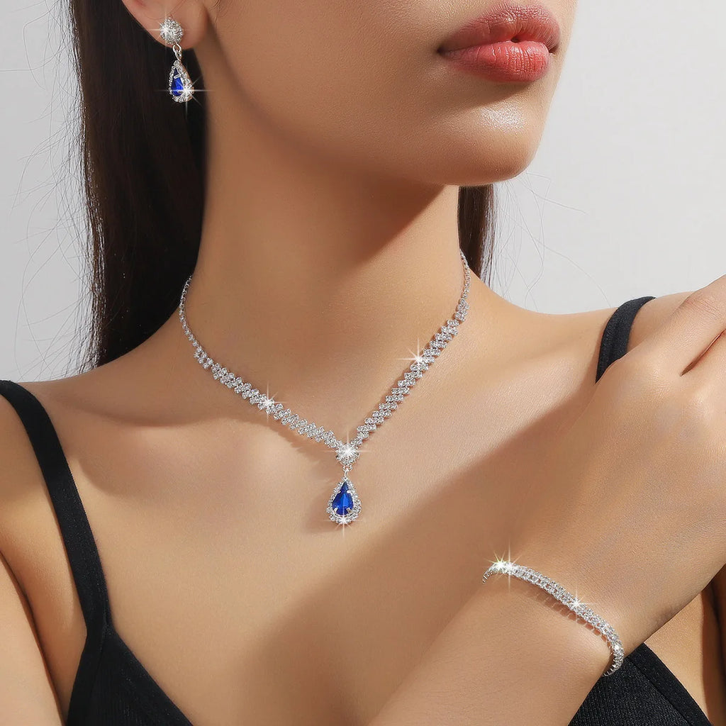 Wedding Jewelry Set for Women, Earrings, Necklace, Bracelet, Three-Piece Bridal Jewelry Set, Luxurious and High-End Accessories