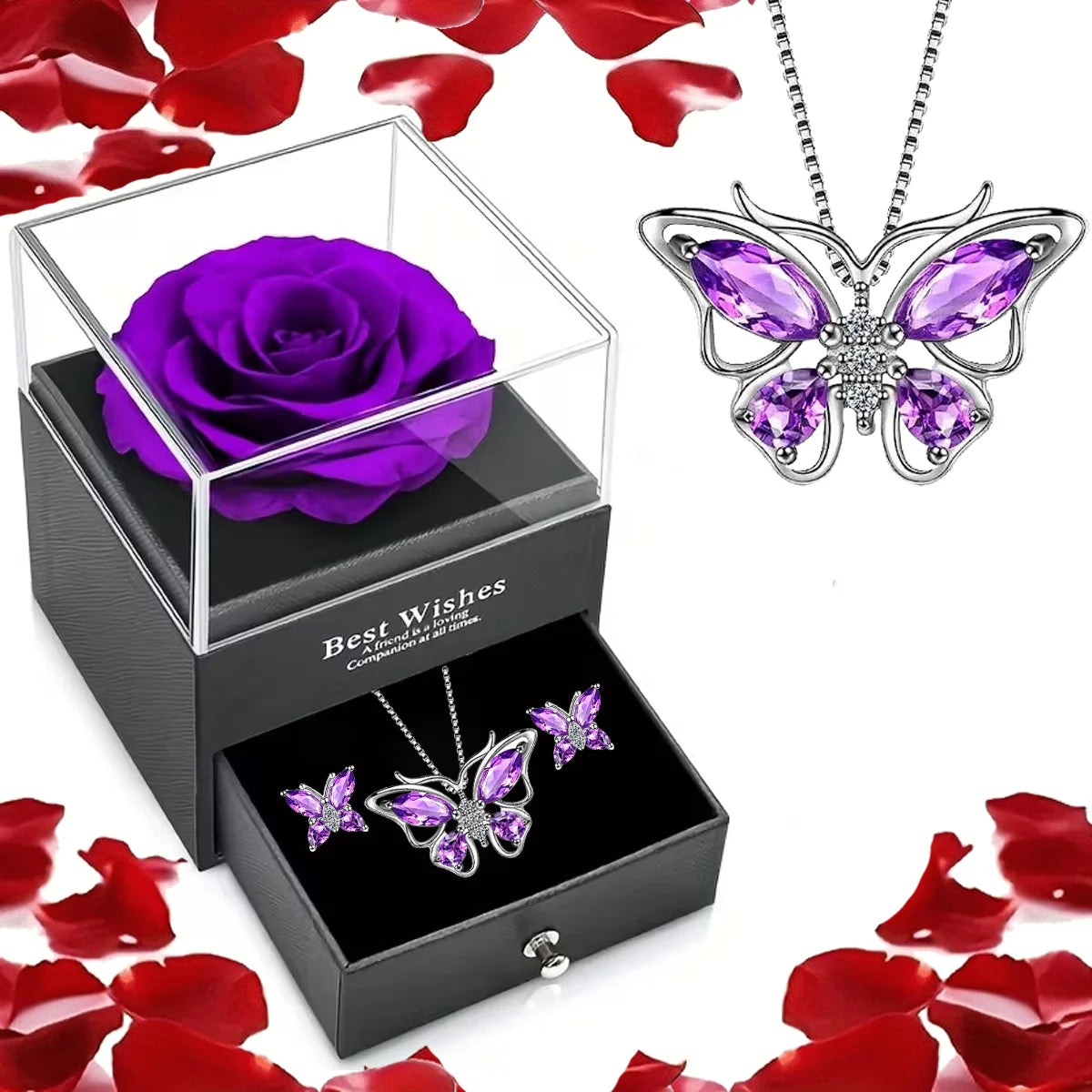 Eternal Rose Gift Set with Necklace And Earrings for Women, for Birthdays, Anniversaries,Valentine'S Day, And Mother'S Day.