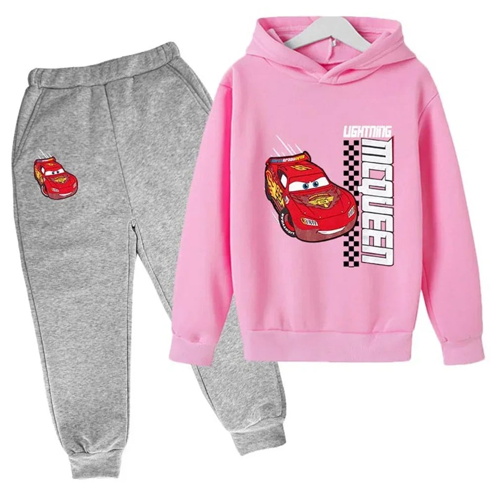 New Cars Sweatshirt Boy Sweatshirt Girls Lightning McQueen Sweatshirt Hoodies Pants 2Pcs Kids Tracksuits Children Clothing