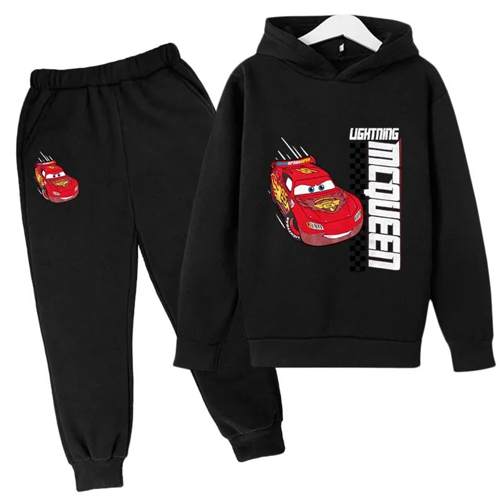 New Cars Sweatshirt Boy Sweatshirt Girls Lightning McQueen Sweatshirt Hoodies Pants 2Pcs Kids Tracksuits Children Clothing