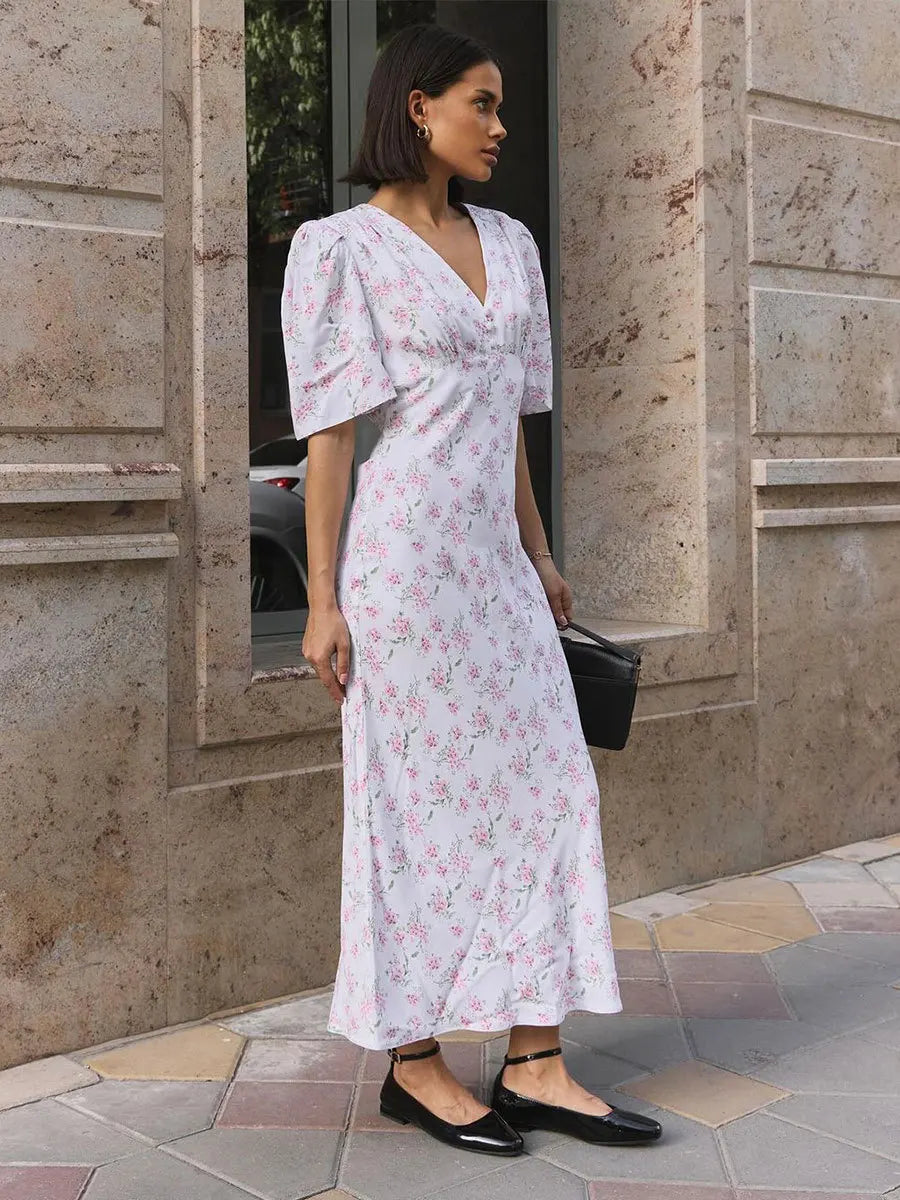 New Summer Women's Printed Short Sleeved Long Dress,Casual Dress,Woman's Clothing,Floral Dresses,White Dresses