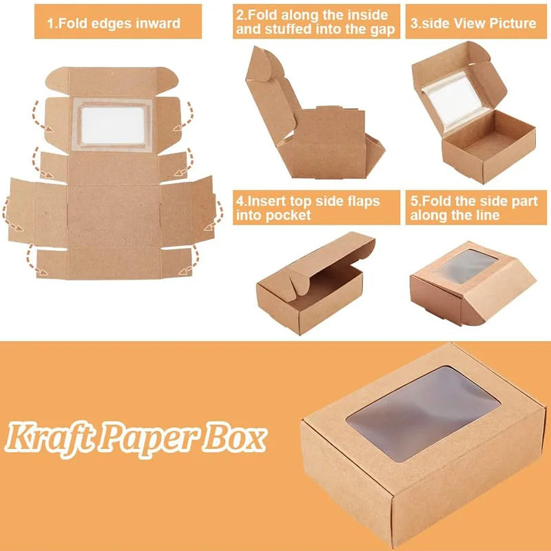 10/30pcs Kraft Paper Candy Box Transparent PVC Window Soap Boxes For Chocolates Birthday Wedding Valentine's Day
