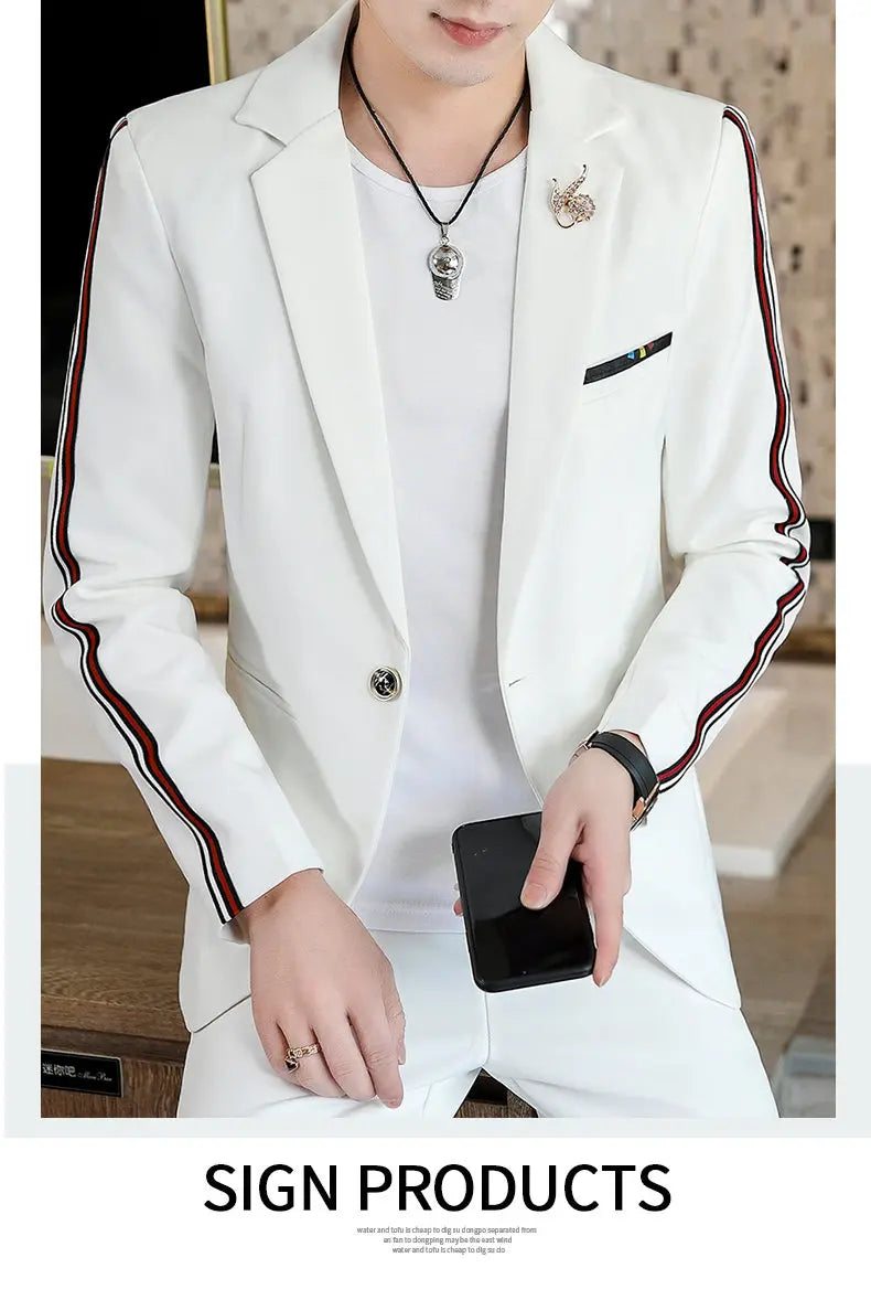 Suit  (Blazer+Pants) Men's Fashionable Checked Travel Gentleman Wedding Fitted Business Trend Casual Korean-style Formal Wear