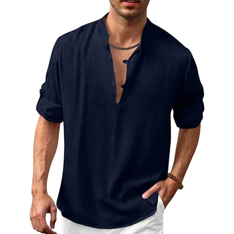 Men's Casual Solid Long Sleeve Shirt With Button Design, Men's Clothes For Spring Summer Autumn