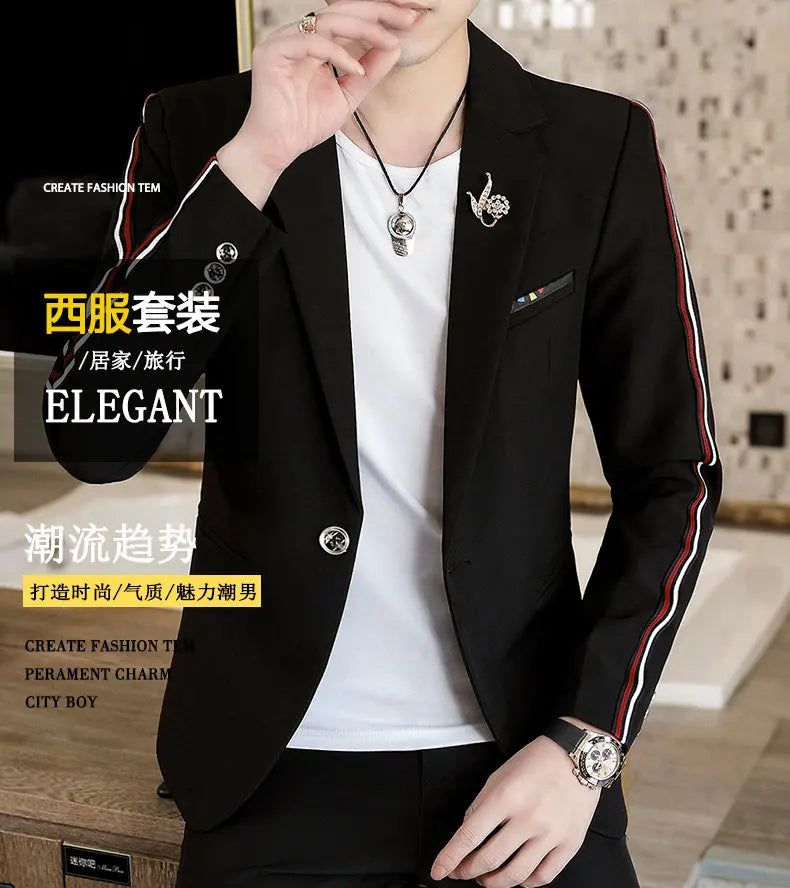 Suit  (Blazer+Pants) Men's Fashionable Checked Travel Gentleman Wedding Fitted Business Trend Casual Korean-style Formal Wear