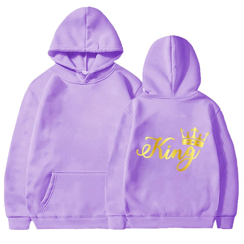 New King Queen Hoodies Pullover Unisex Couples Hooded Sweatshirt Harajuku Streetswear Long Sleeve Valentine's Day Hoodie