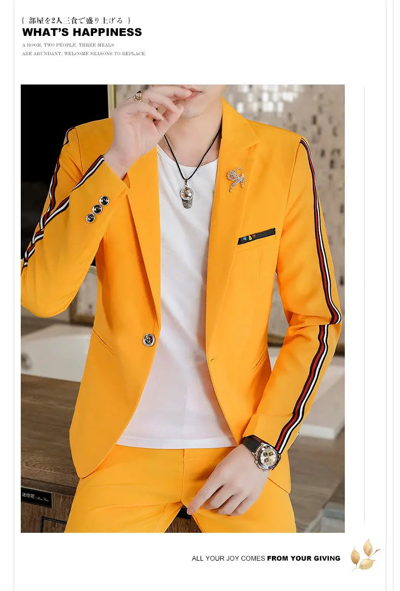 Suit  (Blazer+Pants) Men's Fashionable Checked Travel Gentleman Wedding Fitted Business Trend Casual Korean-style Formal Wear
