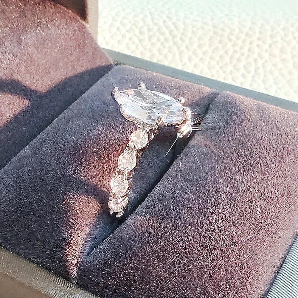 Moonso Arrival Adjustable Silver Color Marquise Engagement Wedding Ring for Women Valentine's Day Gift Jewelry Wholesale R8406