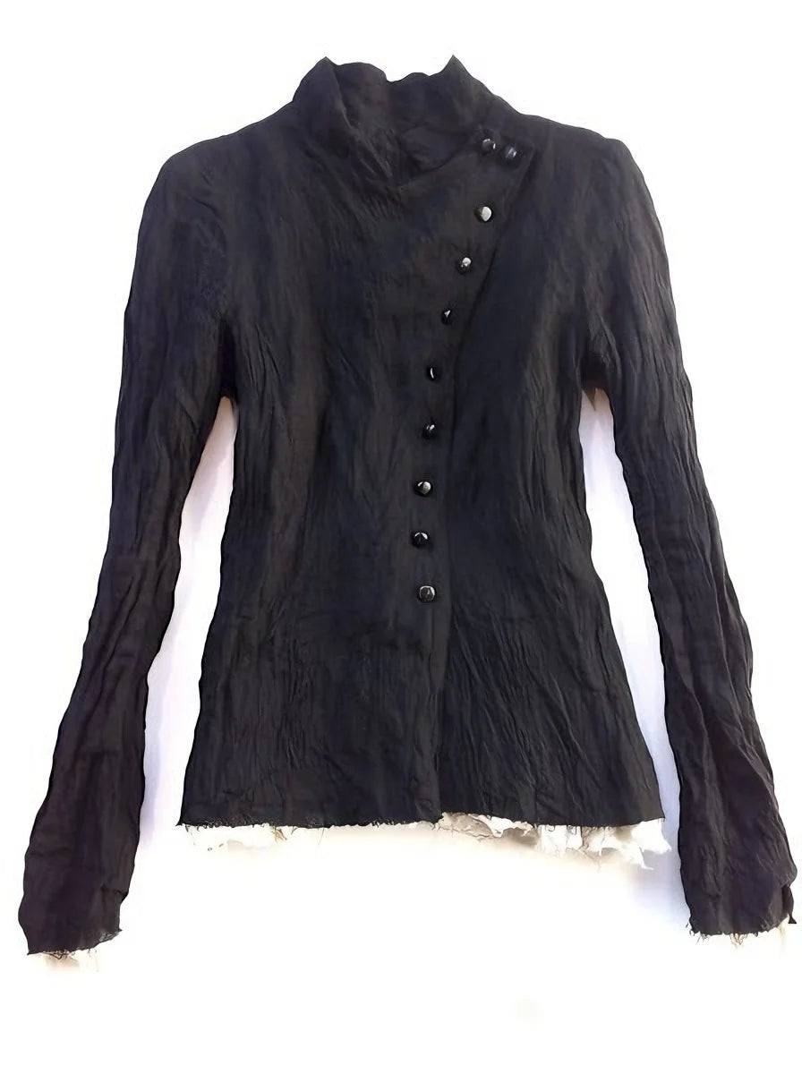 Retro and simple button-decorated long-sleeved top high street fashion slimming Harajuku aesthetic streetwear woman's clothing