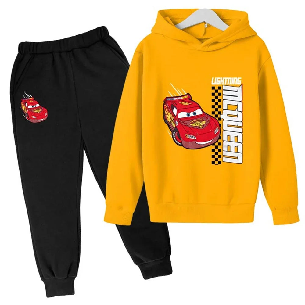 New Cars Sweatshirt Boy Sweatshirt Girls Lightning McQueen Sweatshirt Hoodies Pants 2Pcs Kids Tracksuits Children Clothing