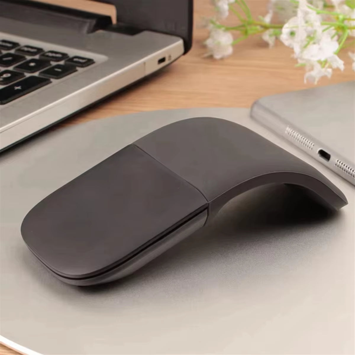 XFDE Portable Wireless Bluetooth Curved Touch Mouse Foldable Ultra-Thin Silent Ergonomic Computer Mouse for PC Laptops White
