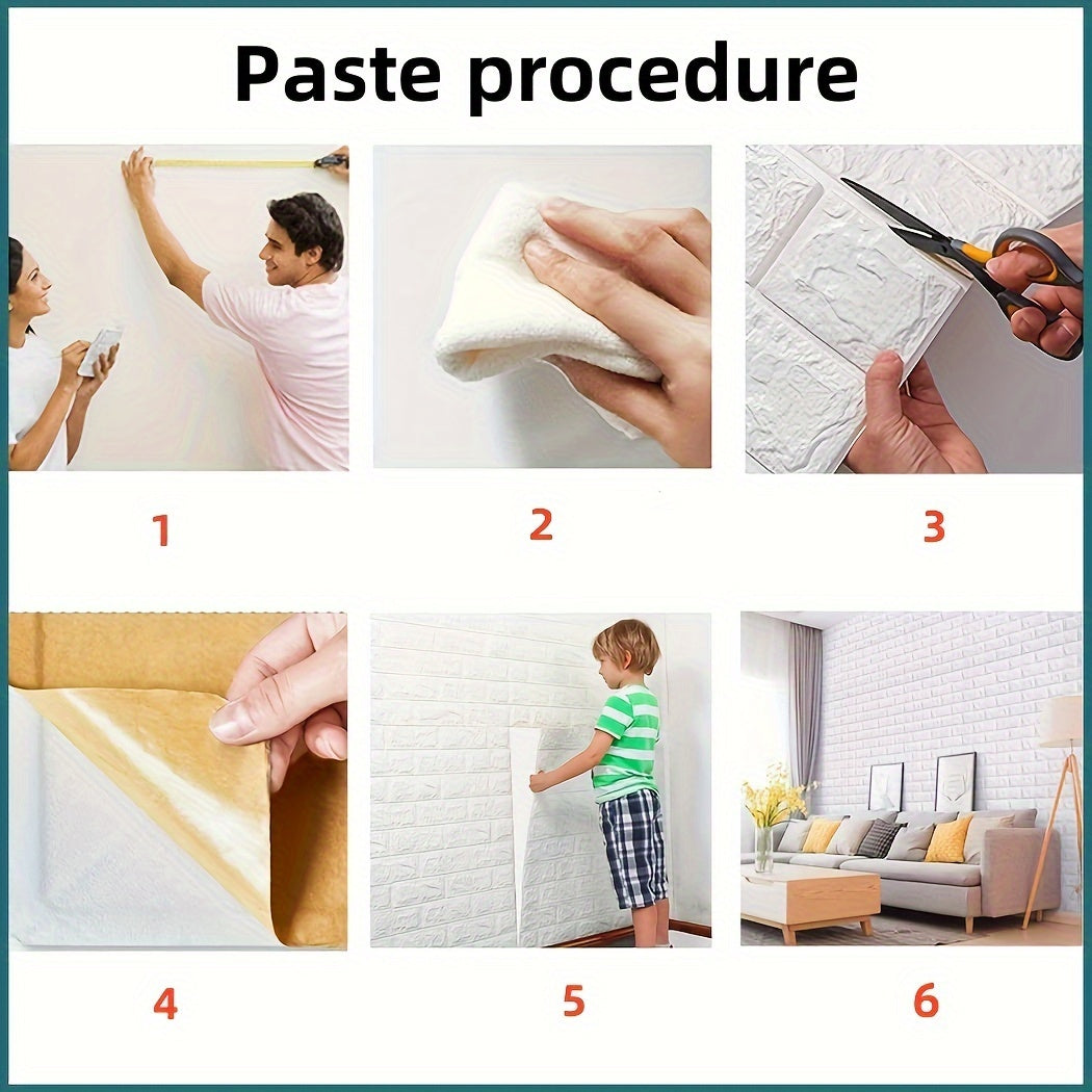 100pcs DIY 3D Wall Sticker Wallpaper, Wall Panel With Knife Foam Soft Brick Self Adhesive Waterproof Mould Proof Room Home Living Room Bahtroom Kitchen Bedding Room Decoration