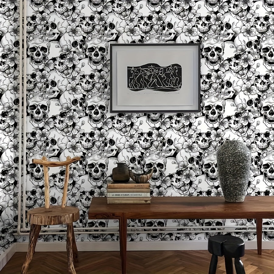Self-Adhesive Vinyl Wallpaper - Detachable Animal Skull Pattern Wall Decor, Waterproof Soundproof Vinyl Wall Sticker for Living Room, Bedroom, Dining Room, Dorm, Shops, Bathroom - Random Match Easy Install Decal for Home Furn