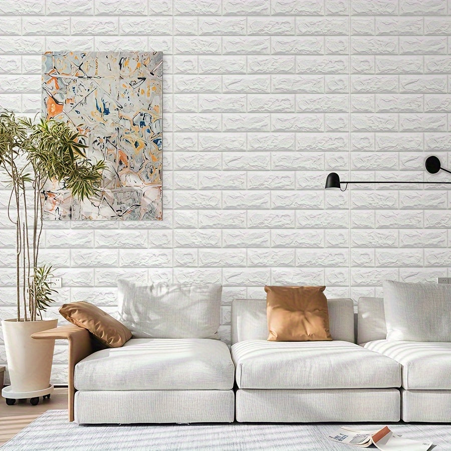 Self-Adhesive 3D Brick Wallpaper - Vinyl Wall Sticker, Washable Peel and Stick Foam Wall Tile for Living Room, Bedroom, Kitchen, Straight Match, Shapes and Stripes Style for Home, Office, and Dorm Decor