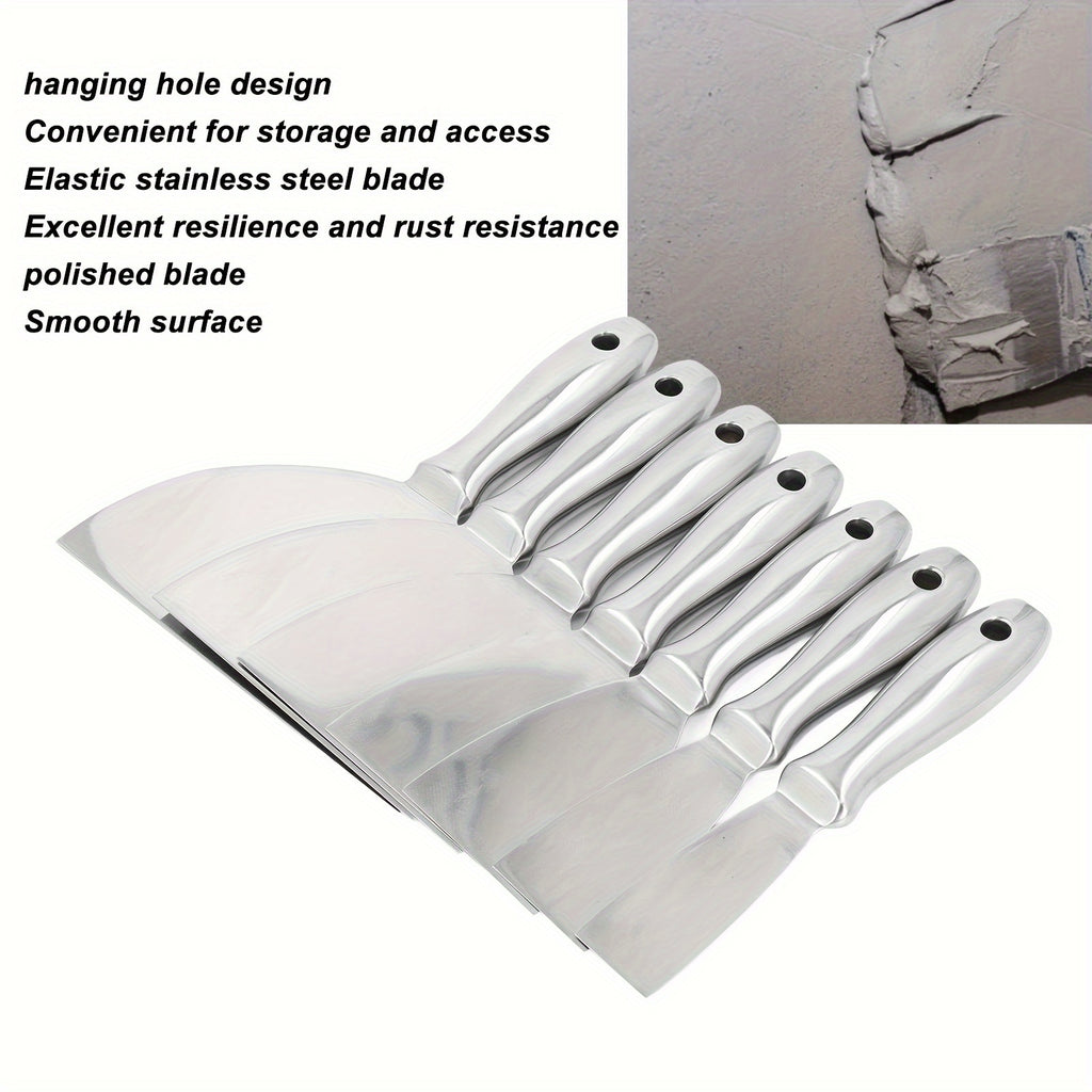 7 Pack Putty Knife Set Premium Polished All-Stainless Steel Scraper Tool for Drywall Finishing Scraping Paint, Taping Professional Grade Putty Blade Wallpaper Scraper