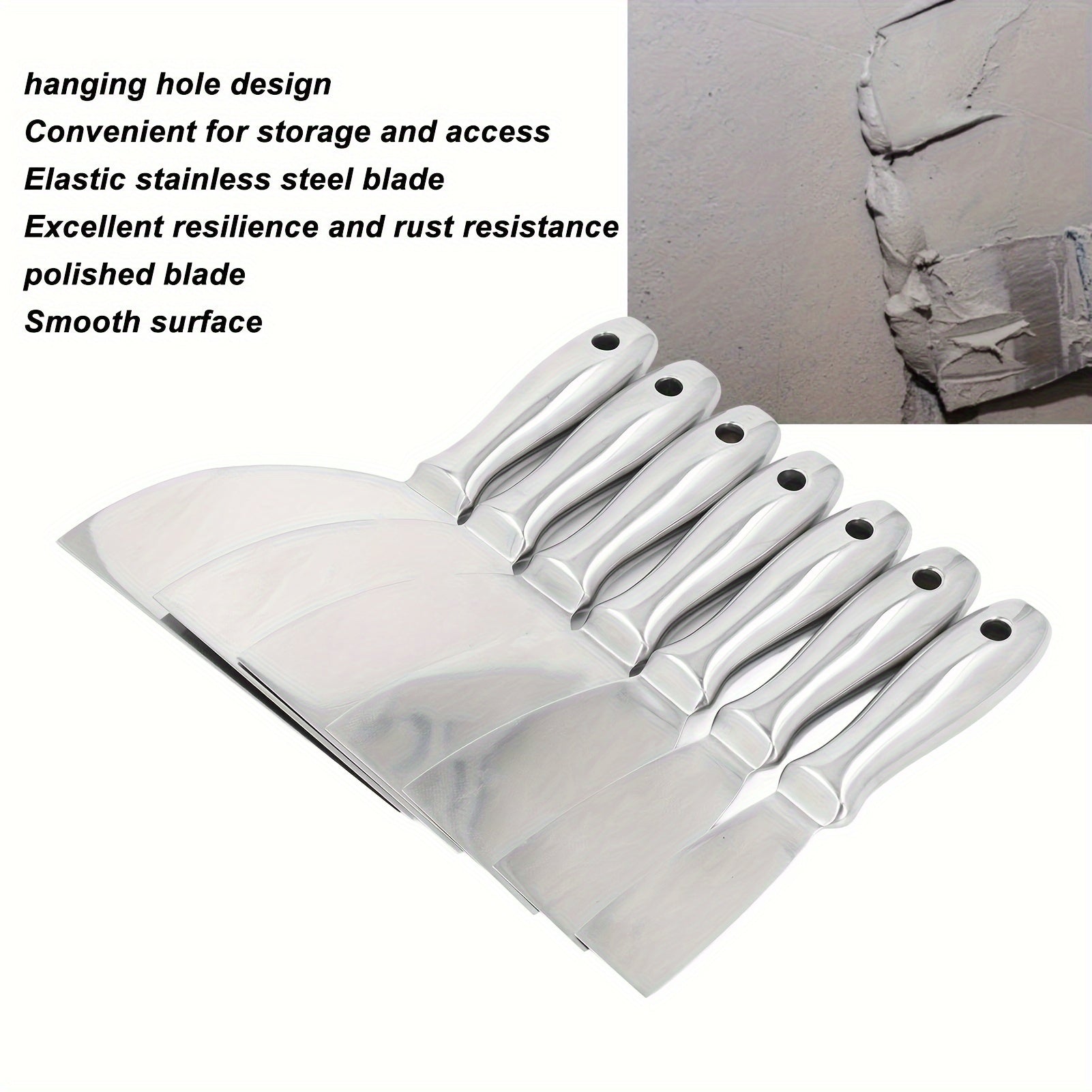 7 Pack Putty Knife Set Premium Polished All-Stainless Steel Scraper Tool for Drywall Finishing Scraping Paint, Taping Professional Grade Putty Blade Wallpaper Scraper