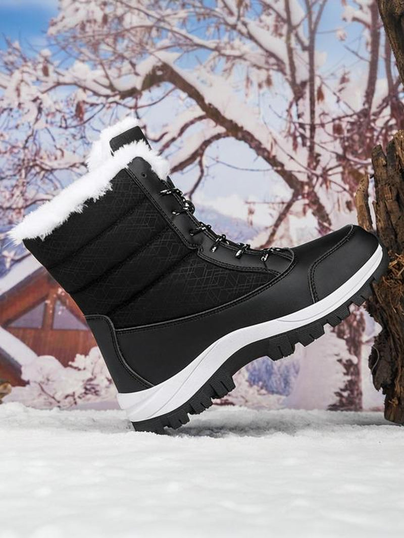 Women'S Warm Outdoor Lightweight Hiking Boots, Fall Winter Lace-Up Snow Boots, Fleece Lined, Windproof Non-Slip Waterproof, Daily Wear & Sports