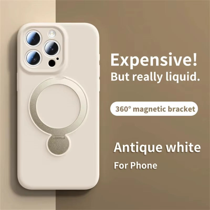 Magnetic Bracket Phone Case for  Air 17 16 15 14 13 Pro Max for Magsafe Liquid Silicone 360°Rotate Metal Ring Stand Cover