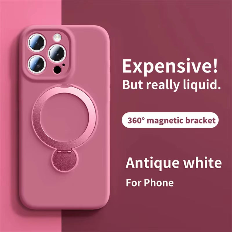Magnetic Bracket Phone Case for  Air 17 16 15 14 13 Pro Max for Magsafe Liquid Silicone 360°Rotate Metal Ring Stand Cover