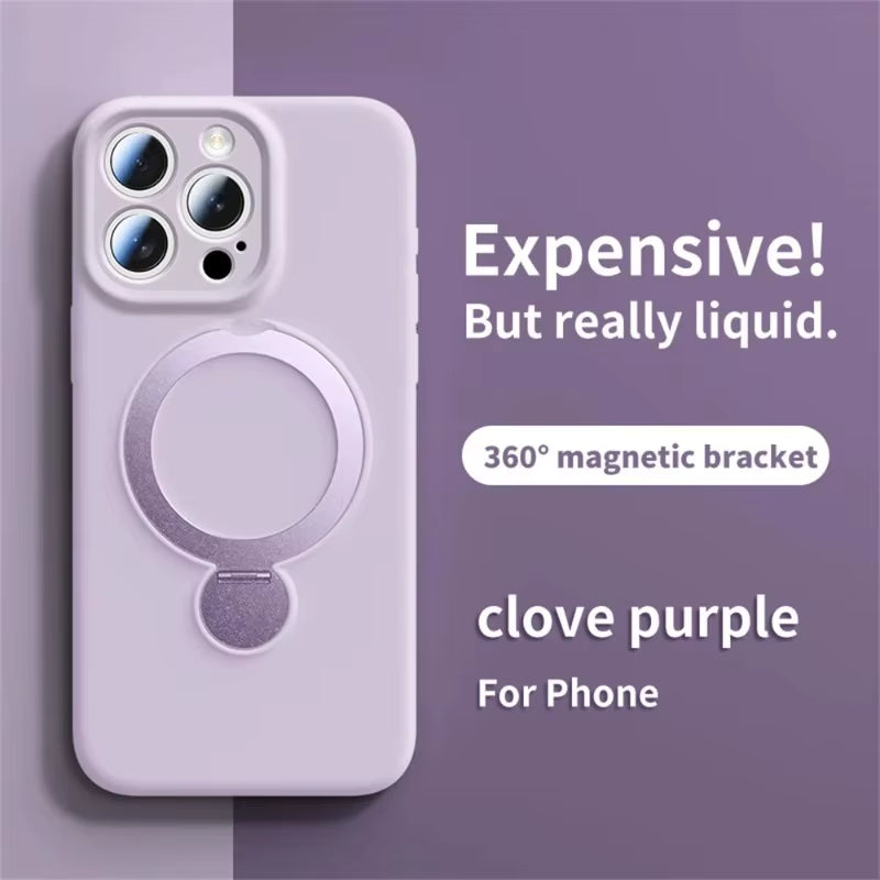 Magnetic Bracket Phone Case for  Air 17 16 15 14 13 Pro Max for Magsafe Liquid Silicone 360°Rotate Metal Ring Stand Cover
