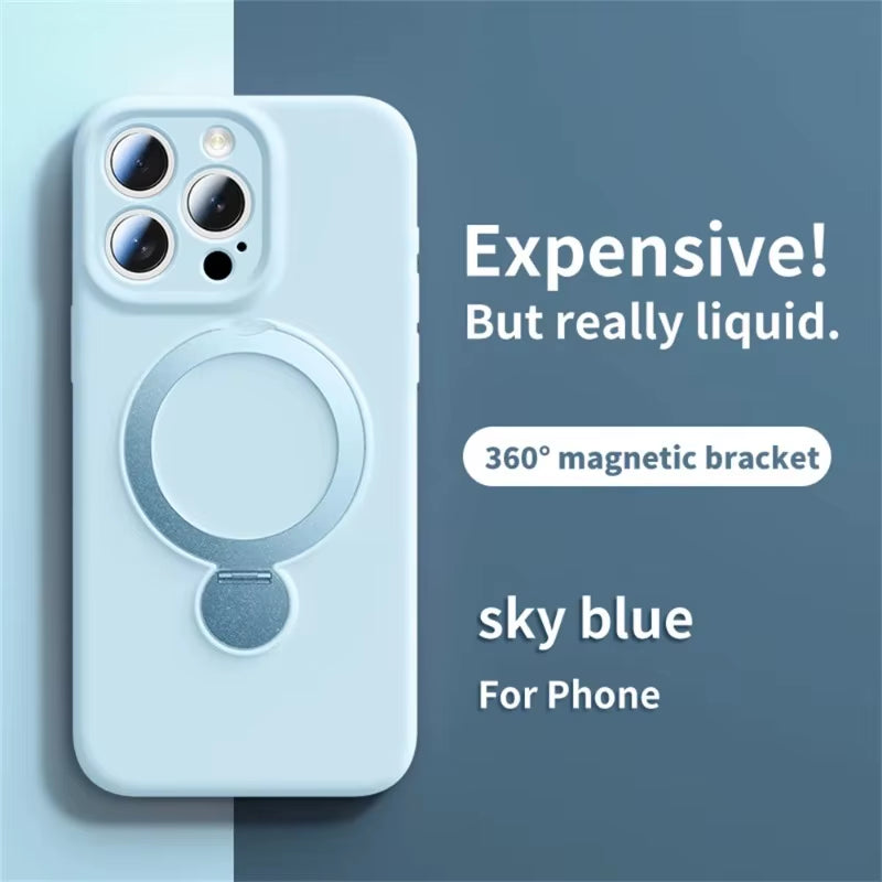 Magnetic Bracket Phone Case for  Air 17 16 15 14 13 Pro Max for Magsafe Liquid Silicone 360°Rotate Metal Ring Stand Cover