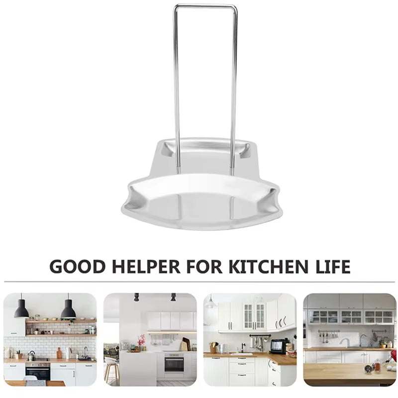 Stainless Steel Pot Lid Rack and Spoon Rest Holder Kitchen Tool for Organizing Cooking Utensils Sleek Silver Design for Countert