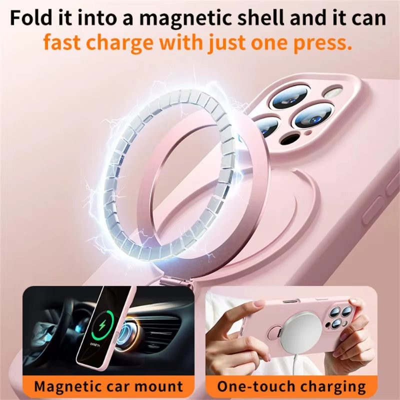Magnetic Bracket Phone Case for  Air 17 16 15 14 13 Pro Max for Magsafe Liquid Silicone 360°Rotate Metal Ring Stand Cover