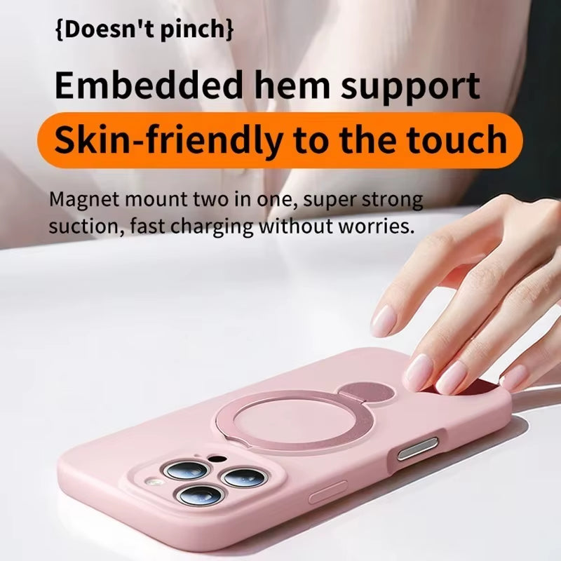 Magnetic Bracket Phone Case for  Air 17 16 15 14 13 Pro Max for Magsafe Liquid Silicone 360°Rotate Metal Ring Stand Cover