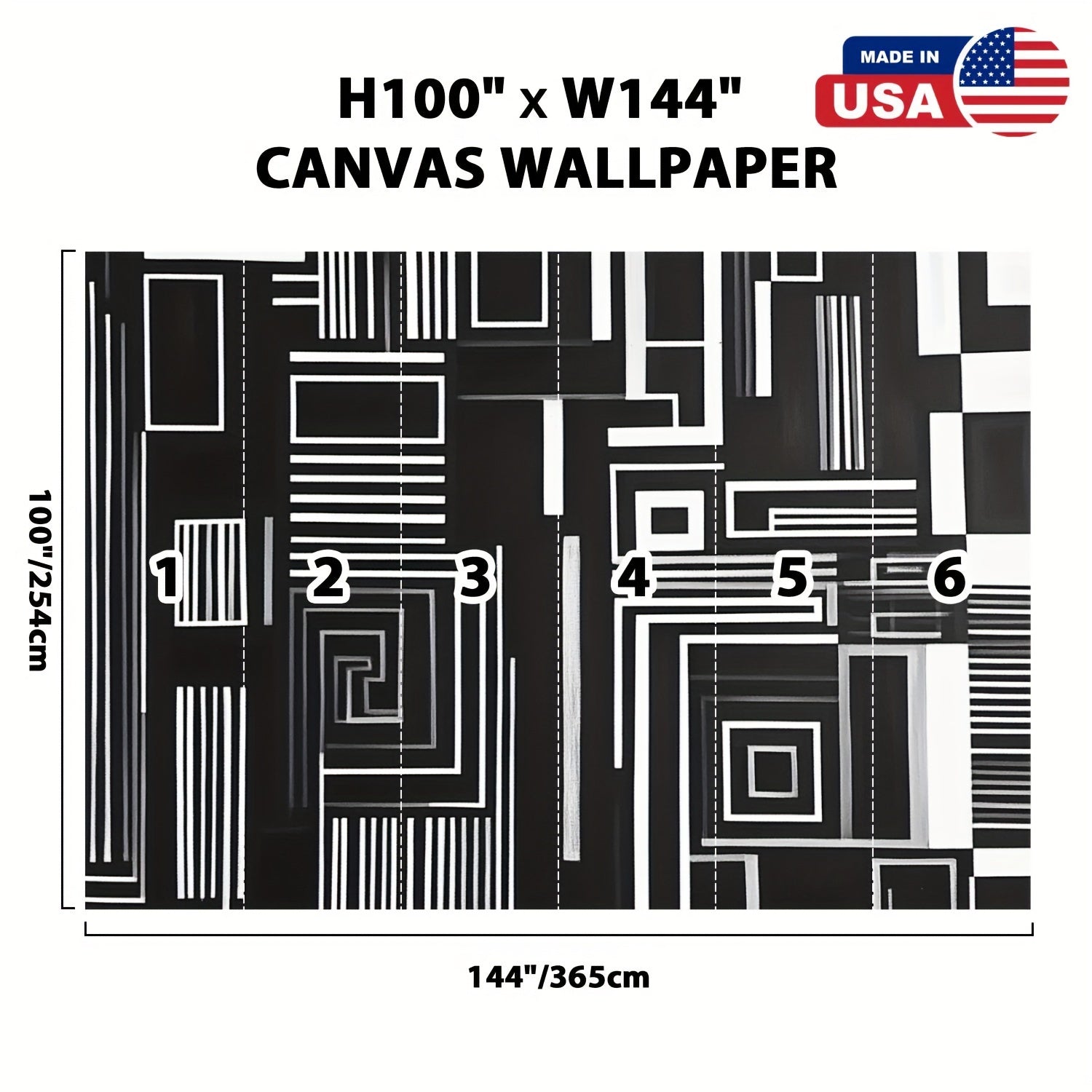 Canvas Wallpaper Modern Minimalist Black Stripes Maze Lines Vintage Boho Charcoal Grey Peel & Stick Wallpaper Self-Adhesive Removable Wall Decor for Living Room Bedroom - 100" x 144", Made in the USA