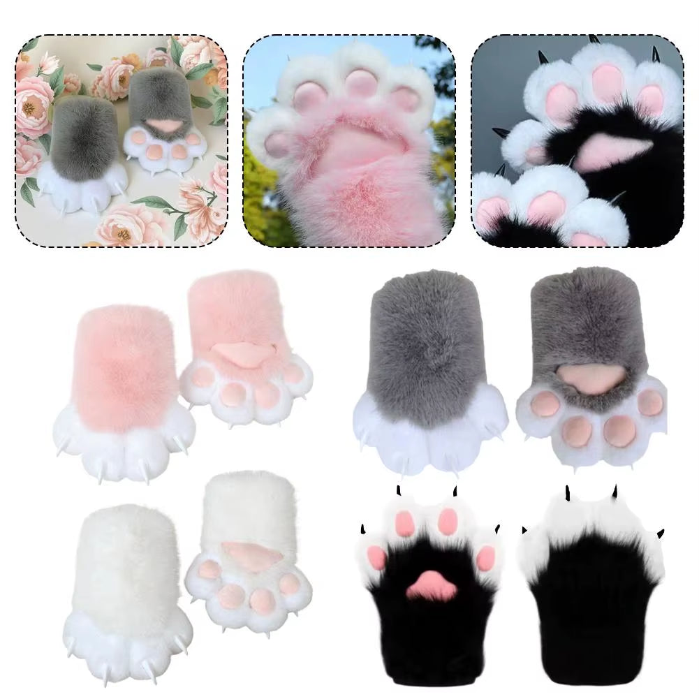 Kawaii Cartoon Cosplay Costume Gloves Furry Fursuit Kigurumi Plush Cat Paw Gloves Thicken Warm Cat Claw Mittens Gifts