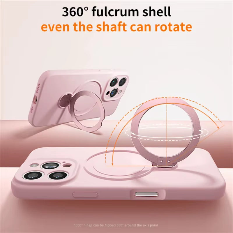 Magnetic Bracket Phone Case for  Air 17 16 15 14 13 Pro Max for Magsafe Liquid Silicone 360°Rotate Metal Ring Stand Cover